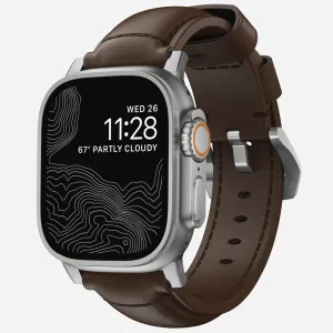 Nomad Traditional Apple Watch Leather Strap (Brown/Silver) Minimal Touch