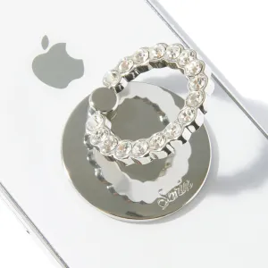 Rotating Spin Adhesive Embellished Rhinestone Phone Ring - Silver