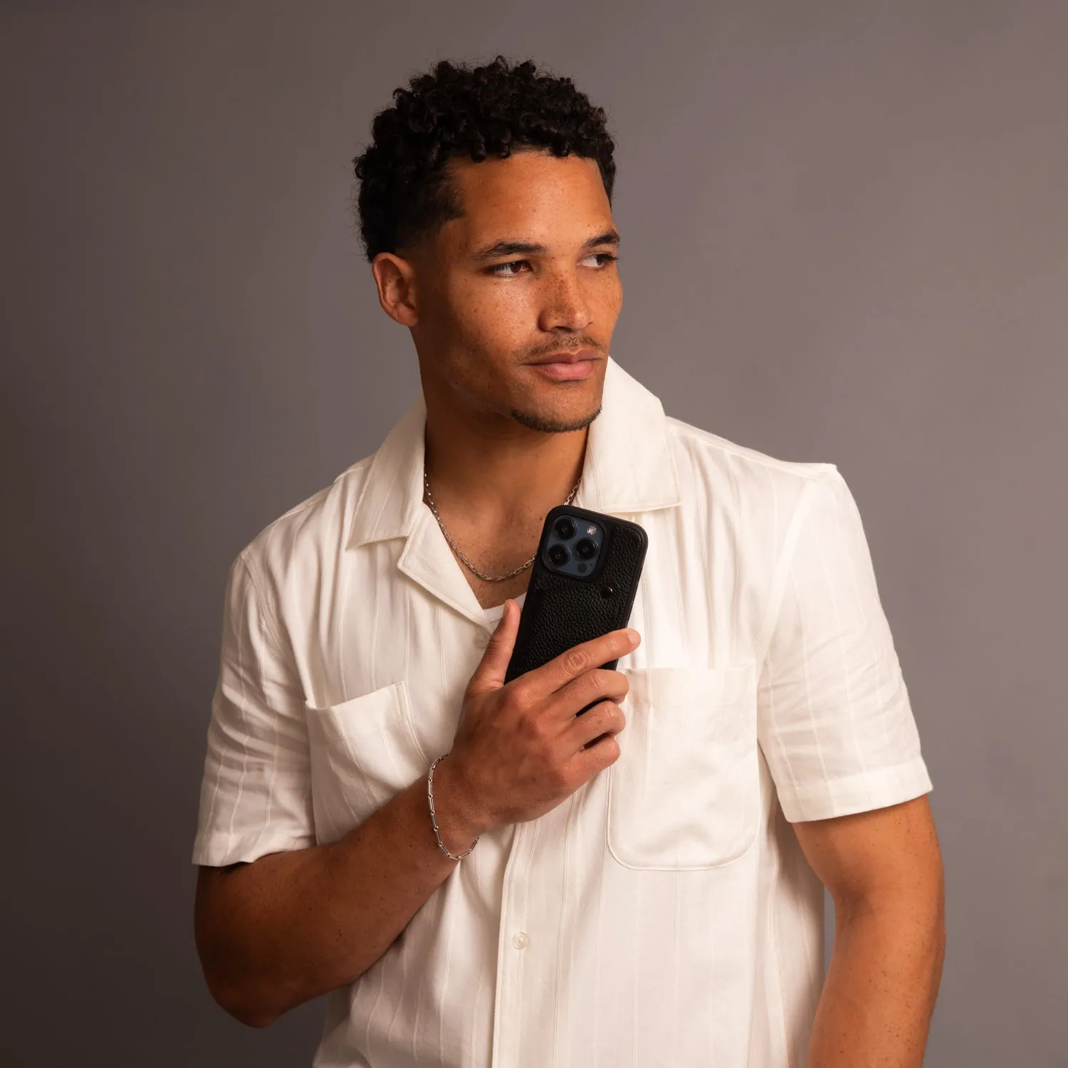 Alex Pebble Leather Wallet Case (no D-rings) - Black/Pewter Smooth Grip