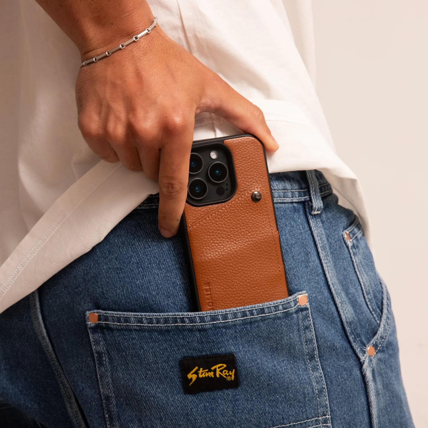 Durable Detail Alex Pebble Leather Wallet Phone Case (no D-rings) - Sienna/Pewter