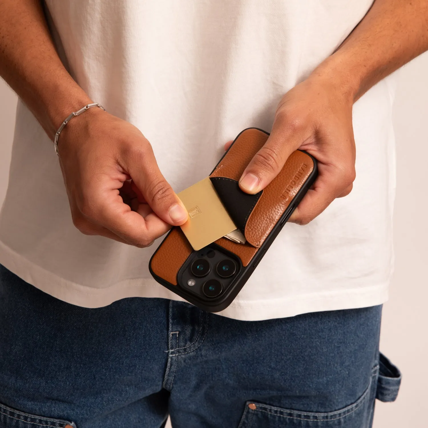 Alex Pebble Leather Wallet Phone Case (no D-rings) - Sienna/Pewter Hybrid Material Premium Material