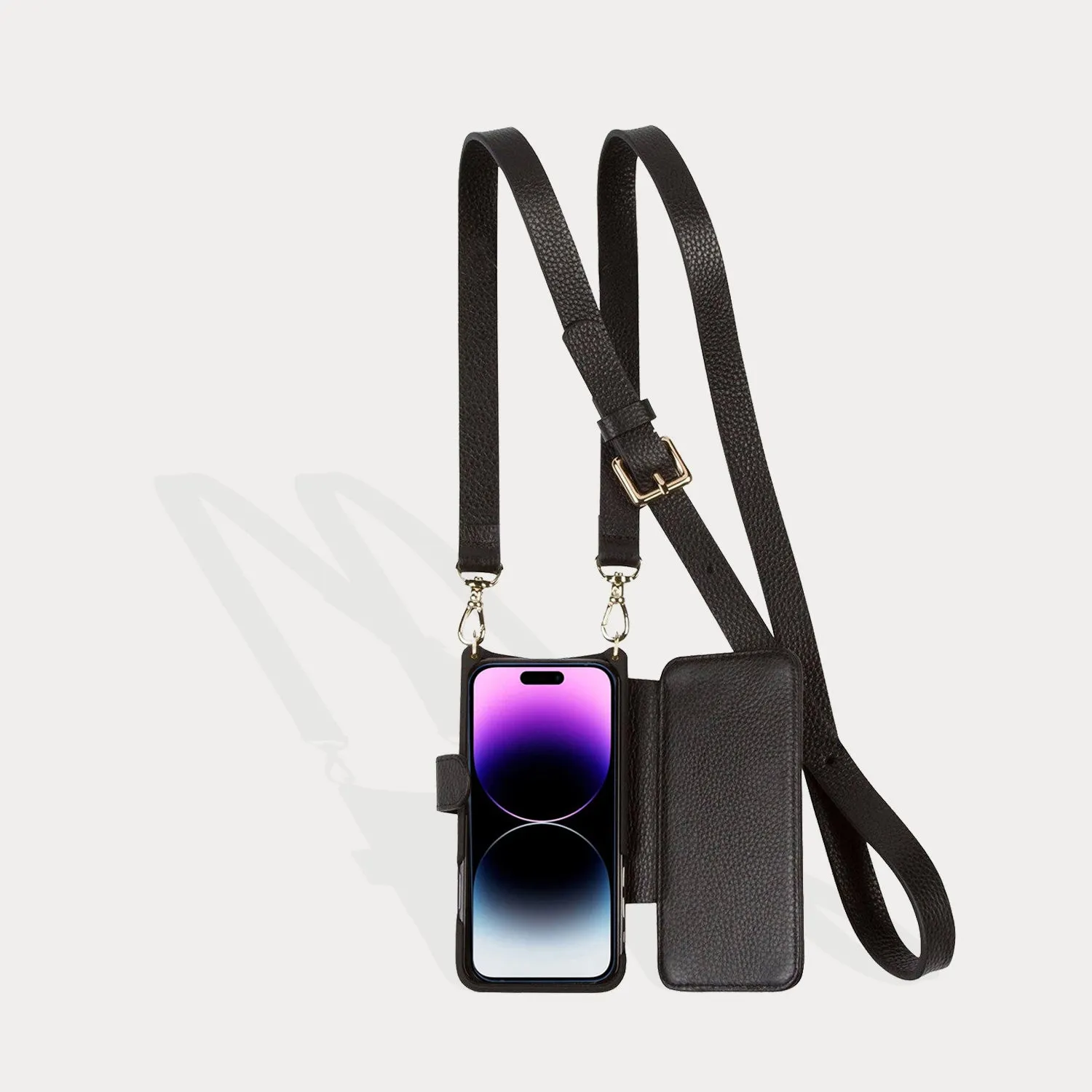 Hailey Folio Pebble Leather Crossbody Bandolier - Black/Gold Protective Craft