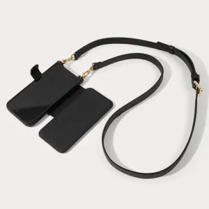 Hailey Folio Pebble Leather Crossbody Bandolier - Black/Gold Hybrid Surface Layer Sleek Profile