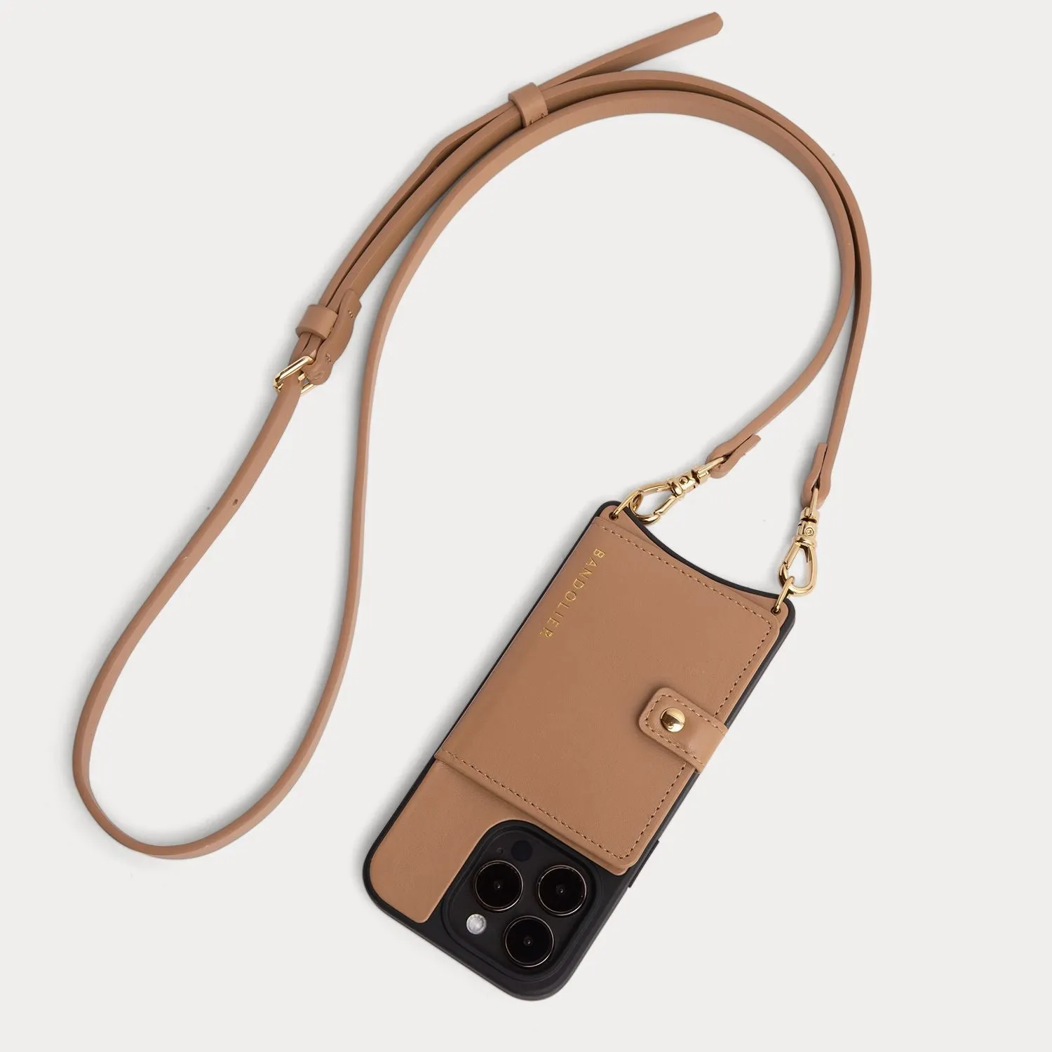 Luxury Edge Texture Soft Build Texture Mila MagSafe Charging Crossbody Bandolier - Tan/Gold