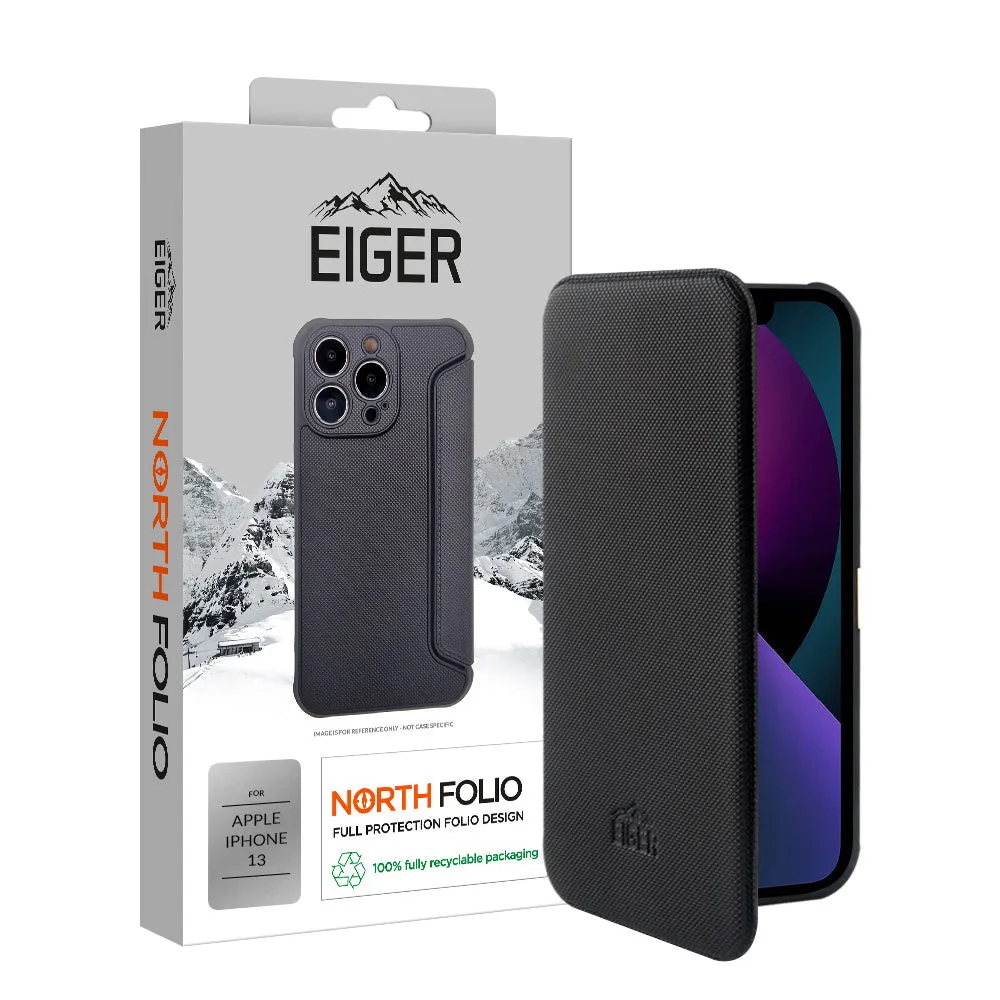 Eiger North Folio Case for Apple iPhone 13 in Black Soft Edge Elegant Texture Layer