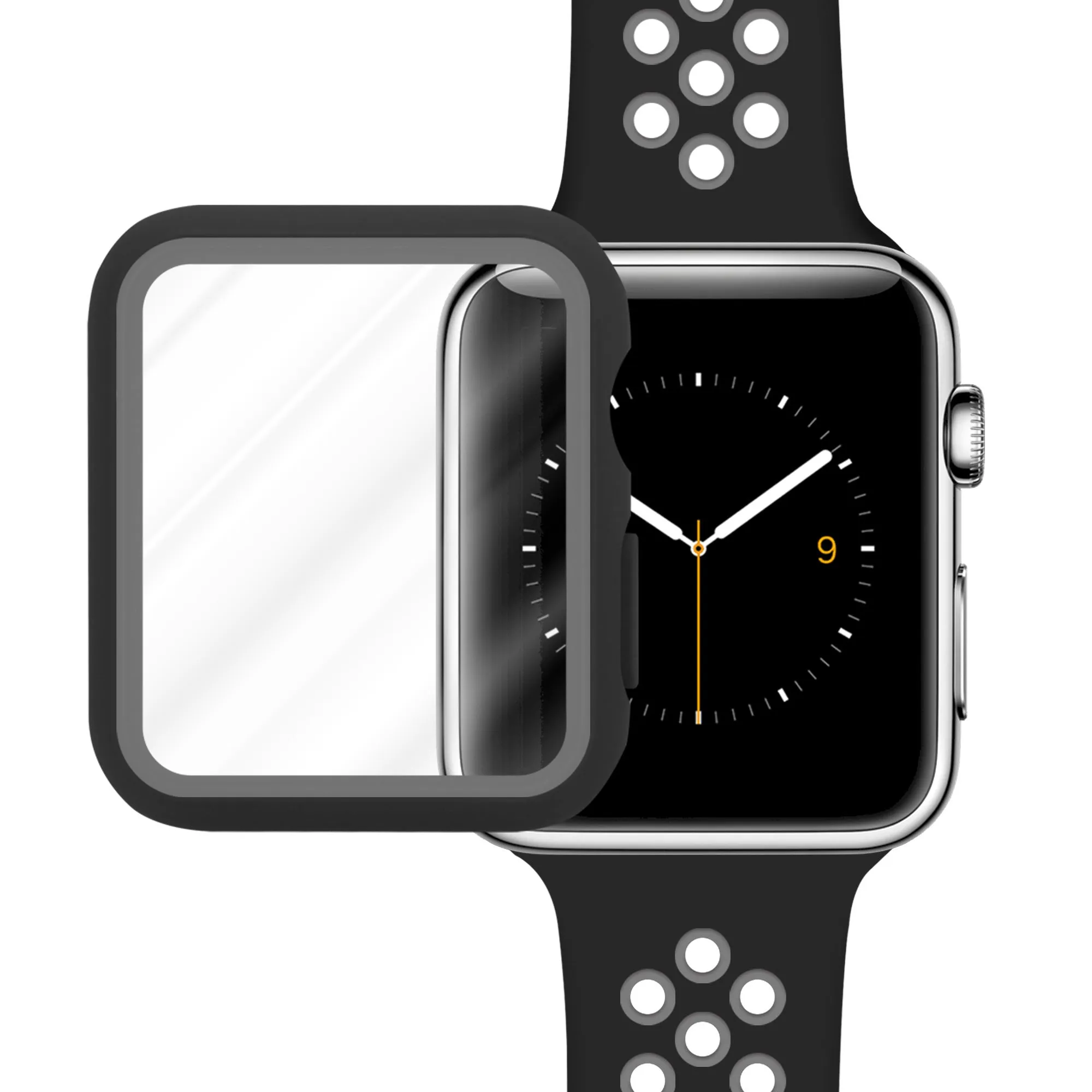Comfort Focus Premium Quality Apple Watch 7 Sport Strap   TPU Case (Black/Grey)