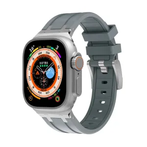Versatile Use Stylish Detail Apple Watch Luxury Liquid Silicone Strap (Dark Grey/Silver)