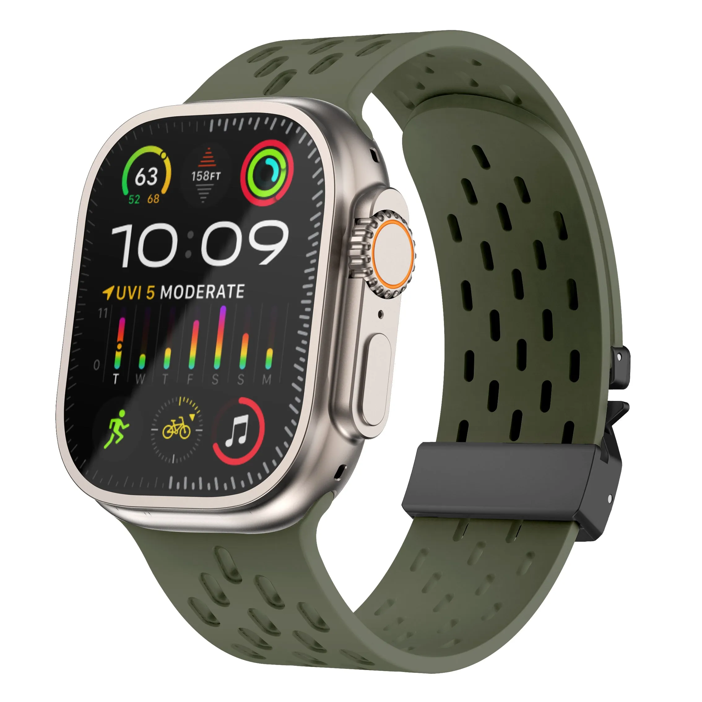Apple Watch Silicone Air Strap with P-Buckle (Army Green) Daily Fitness Companion Modern Look Design