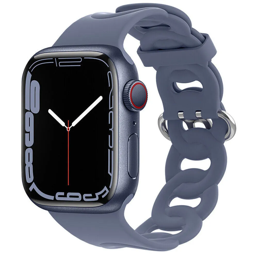 Cycling gear Classic Sport Design Apple Watch Silicone Chain Strap (Grey-Blue)