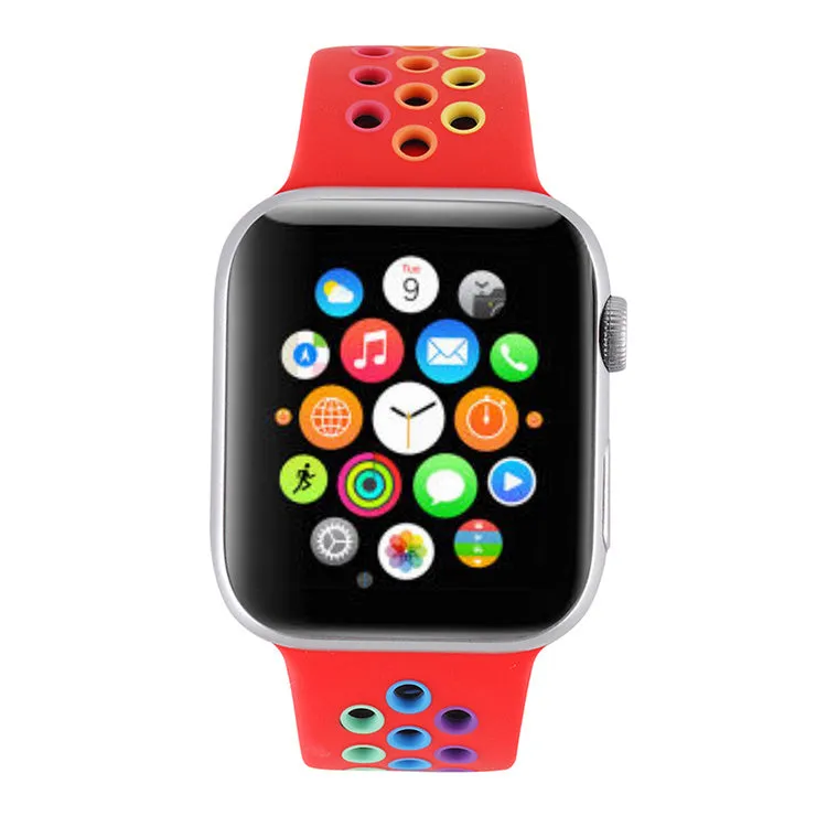 Apple Watch Sport Strap (Red/Rainbow) Minimal Flexible Design Soft Comfort Option