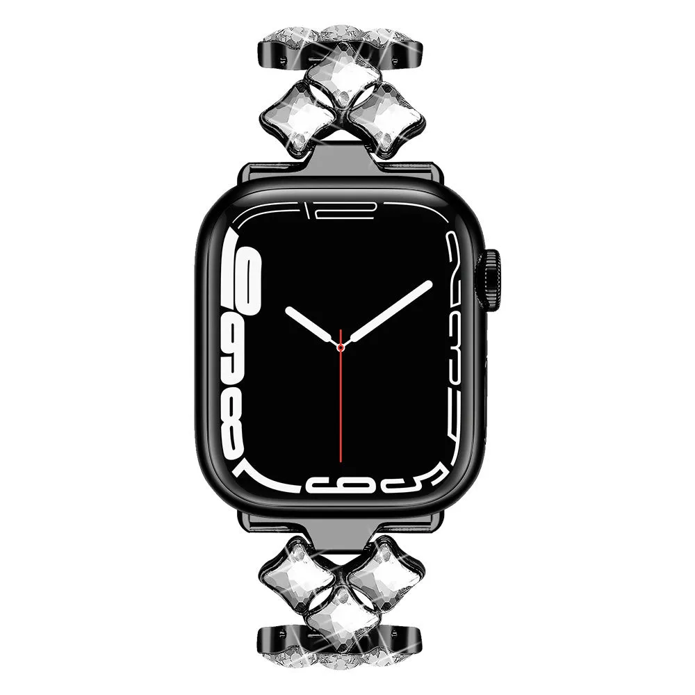 Trendy Texture Apple Watch Steel Diamond Strap (Black)