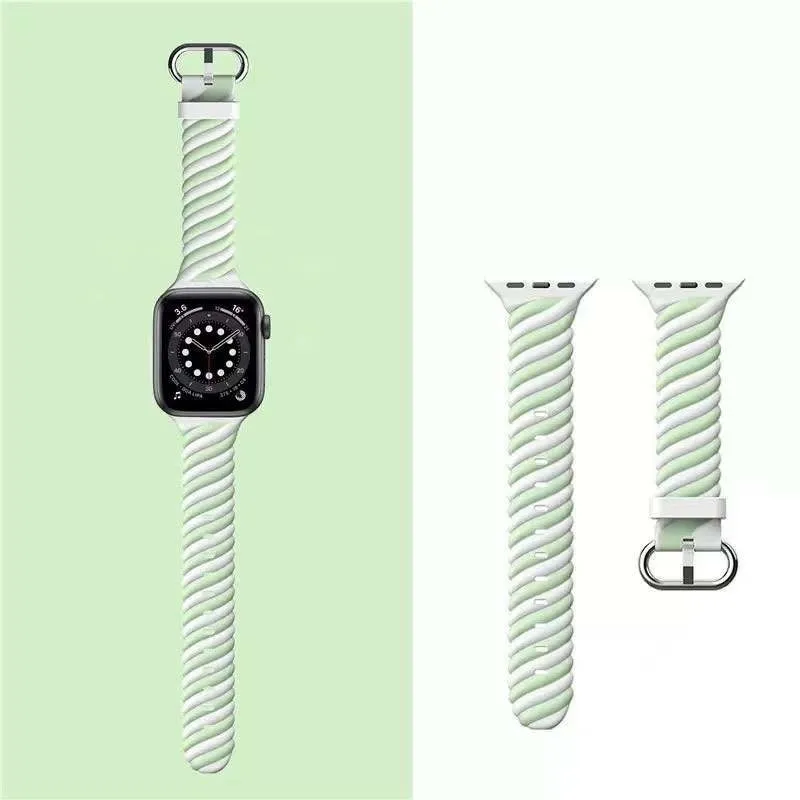 Apple Watch Twisted Silicone Strap (White/Green) Minimal Sporty Look Rugged Performance Gear