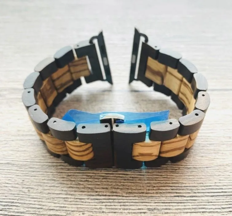 Universal Fit Apple Watch Wood Strap (Black/Tan)