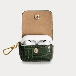 Avery AirPods Clip-On Pouch  - Dark Green Croc/Gold ultra slim ergonomic airpods protector outdoor airpods protection
