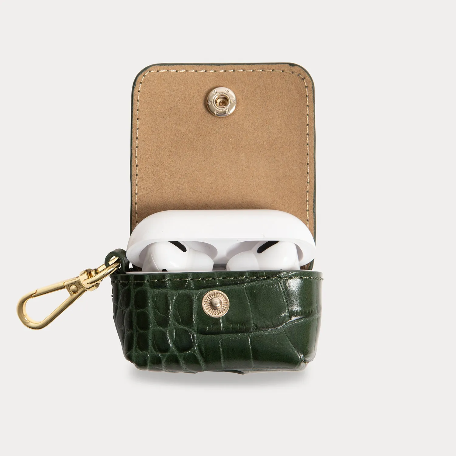 Avery AirPods Clip-On Pouch  - Dark Green Croc/Gold ultra slim ergonomic airpods protector outdoor airpods protection