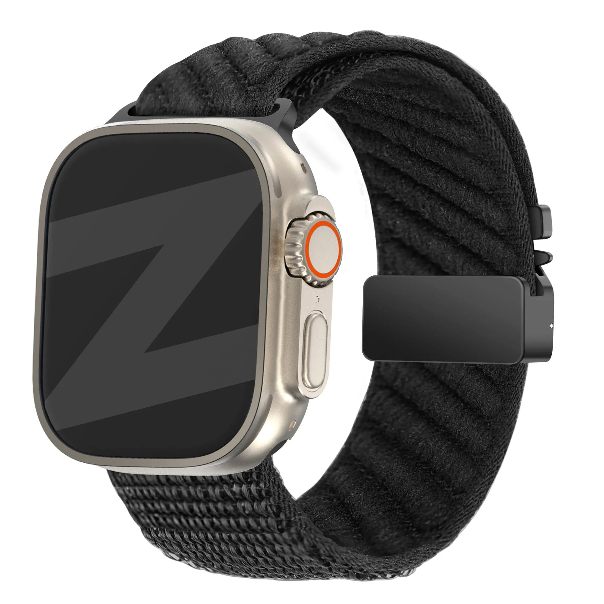 Bandz Apple Watch Nylon Strap 'Wave' with P-Buckle (Black) Premium Smooth Finish Water Resistant