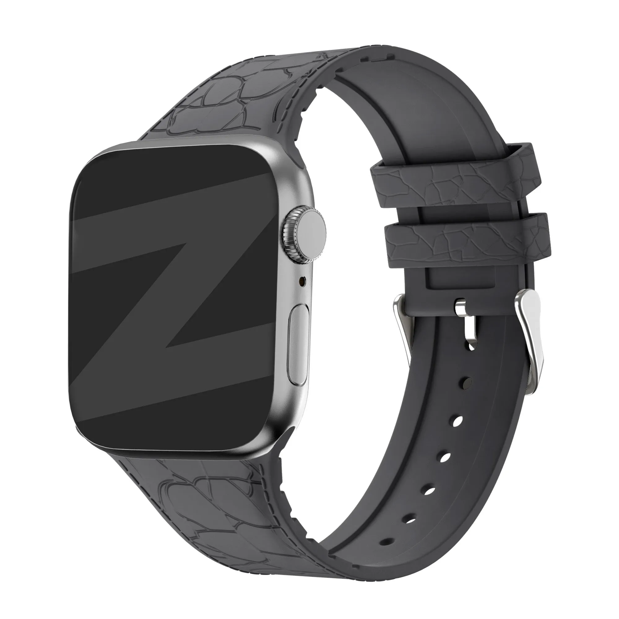 Bandz Apple Watch Silicone Strap With Leather Pattern (Dark Gray) Sleek Functional Style