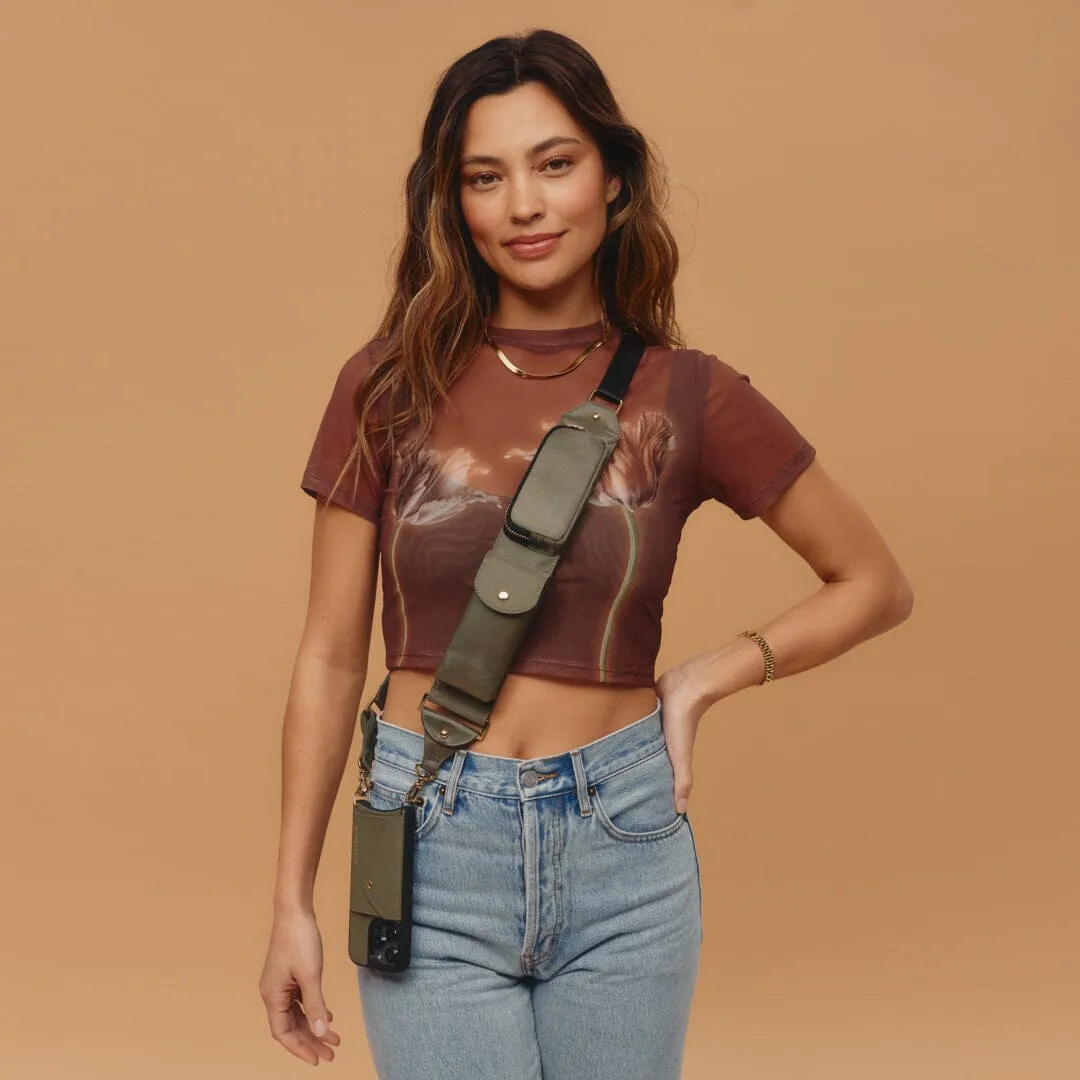 Billie Nylon Utility Crossbody with Case - Army Green/Gold Luxury Edge Texture Protective Texture Finish