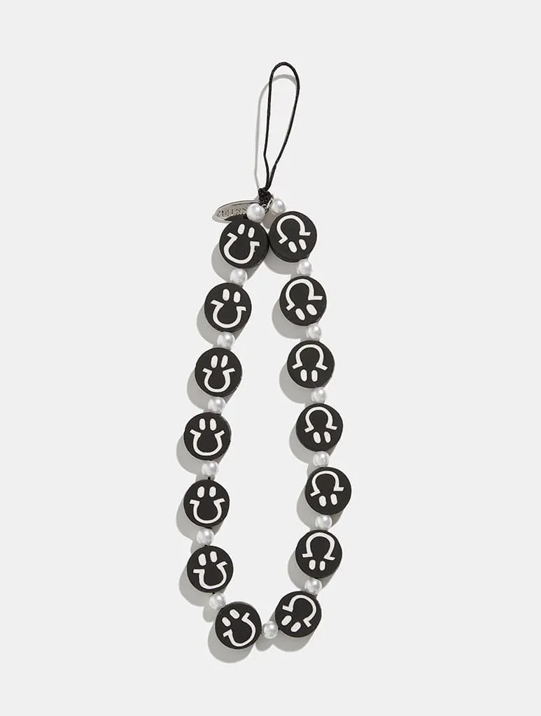 Student User Neck Holder Black and White Smile Face Beaded Phone Strap