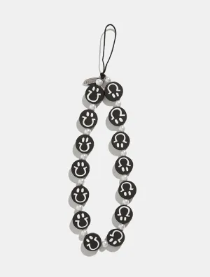 Student User Neck Holder Black and White Smile Face Beaded Phone Strap