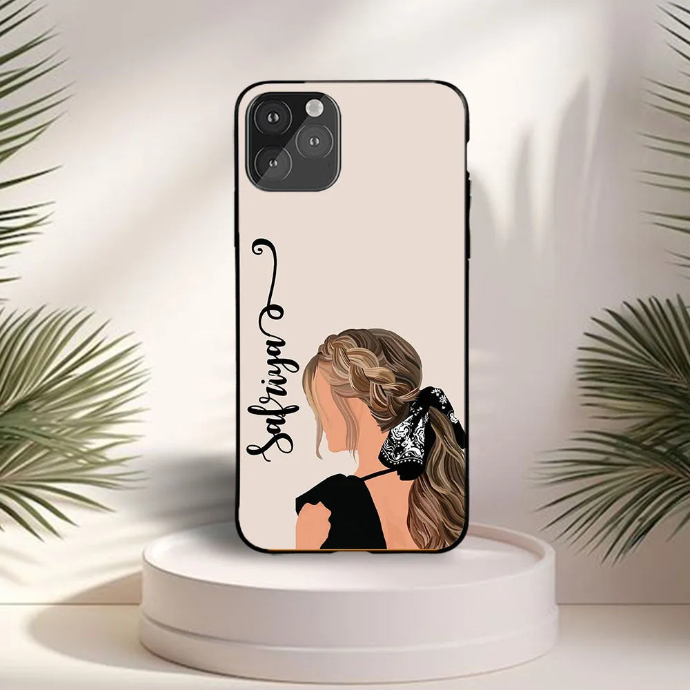 Black Scarf Girl Art Name Case Colorful Design