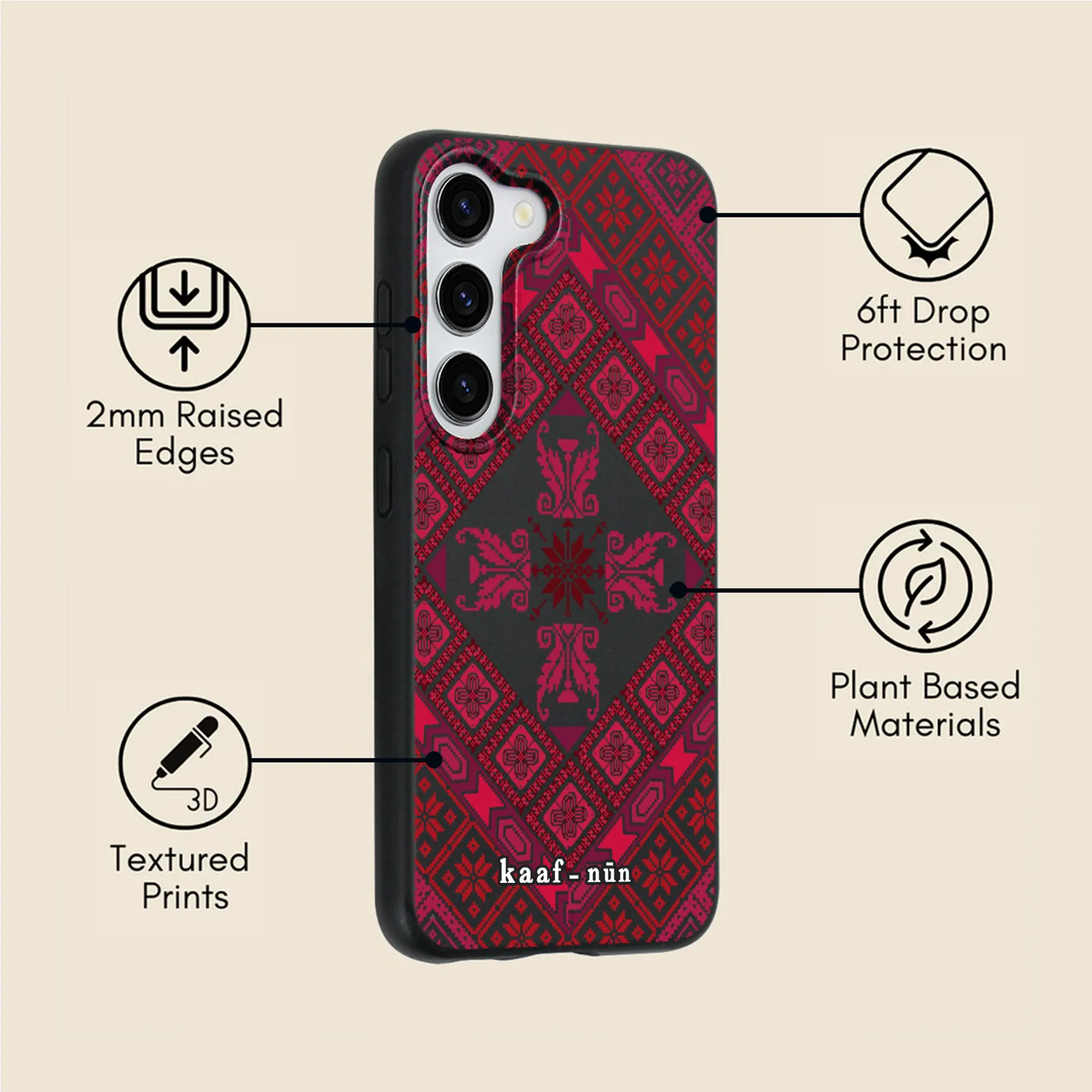 Matte Feel Texture Black Tatreez Threads Samsung Phone Case