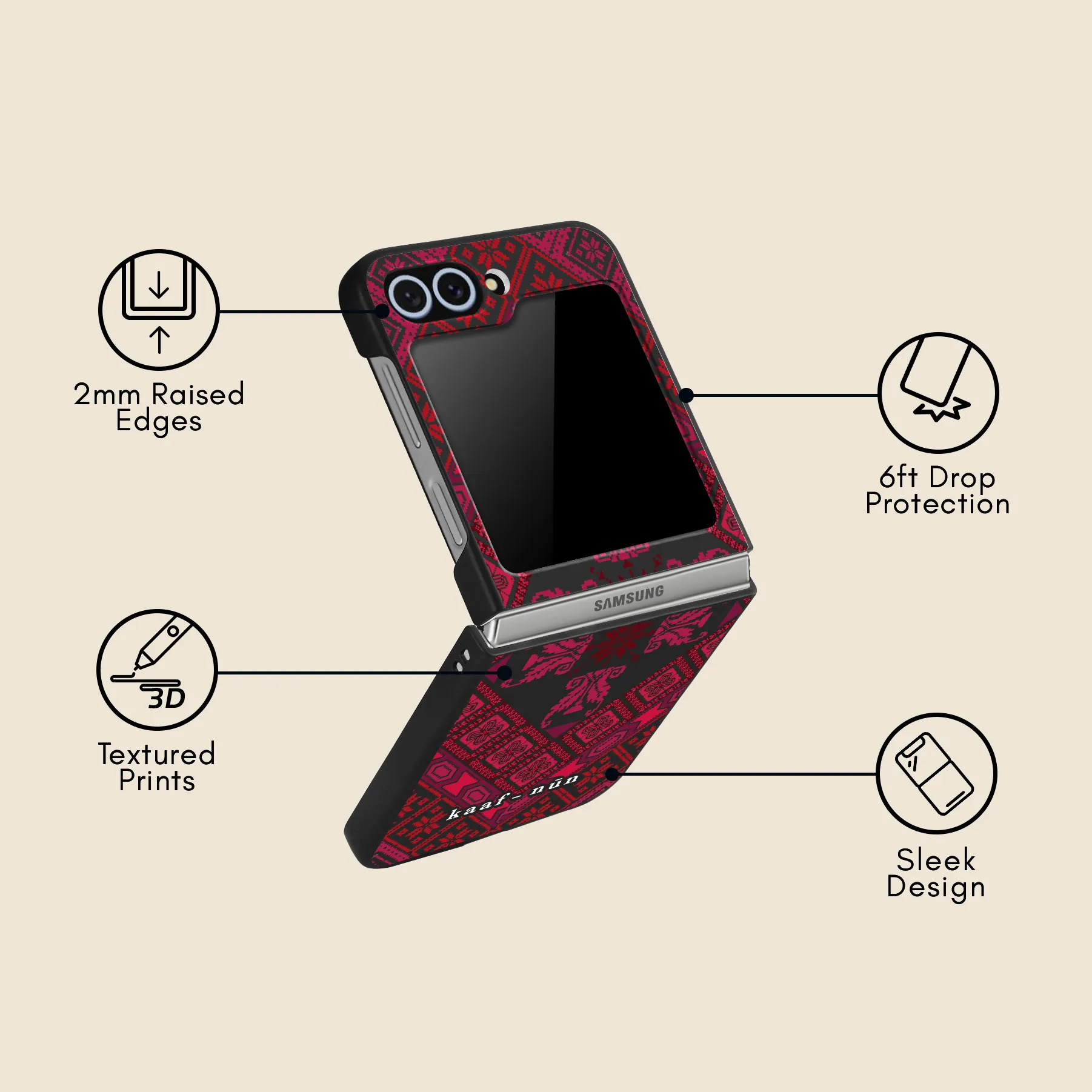 Rugged Outline Black Tatreez Threads Samsung Z Flip Case