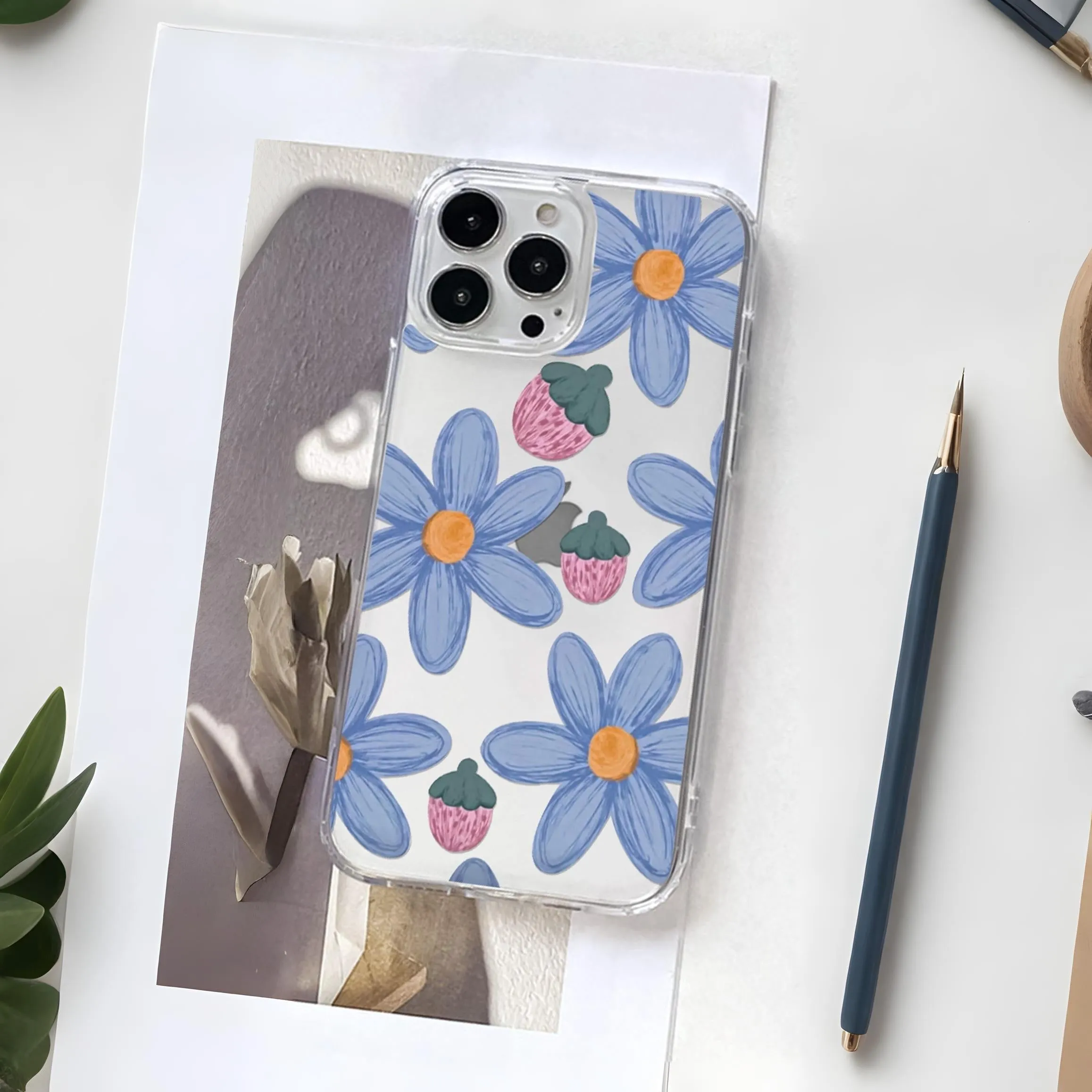 Blue Flowers Printed Silicone case Flexible Comfort Comfort Grip