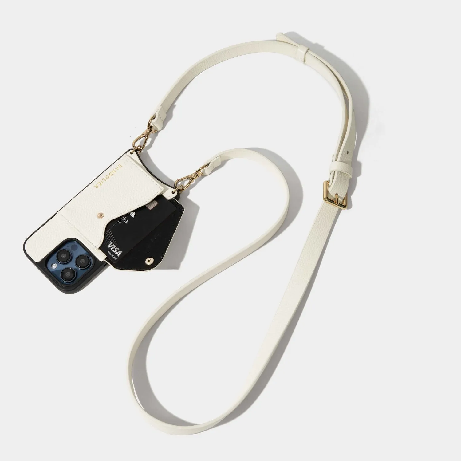 Hailey Side Slot Leather Crossbody Bandolier - Ivory/Gold Minimal Edge Design Fashionable Texture