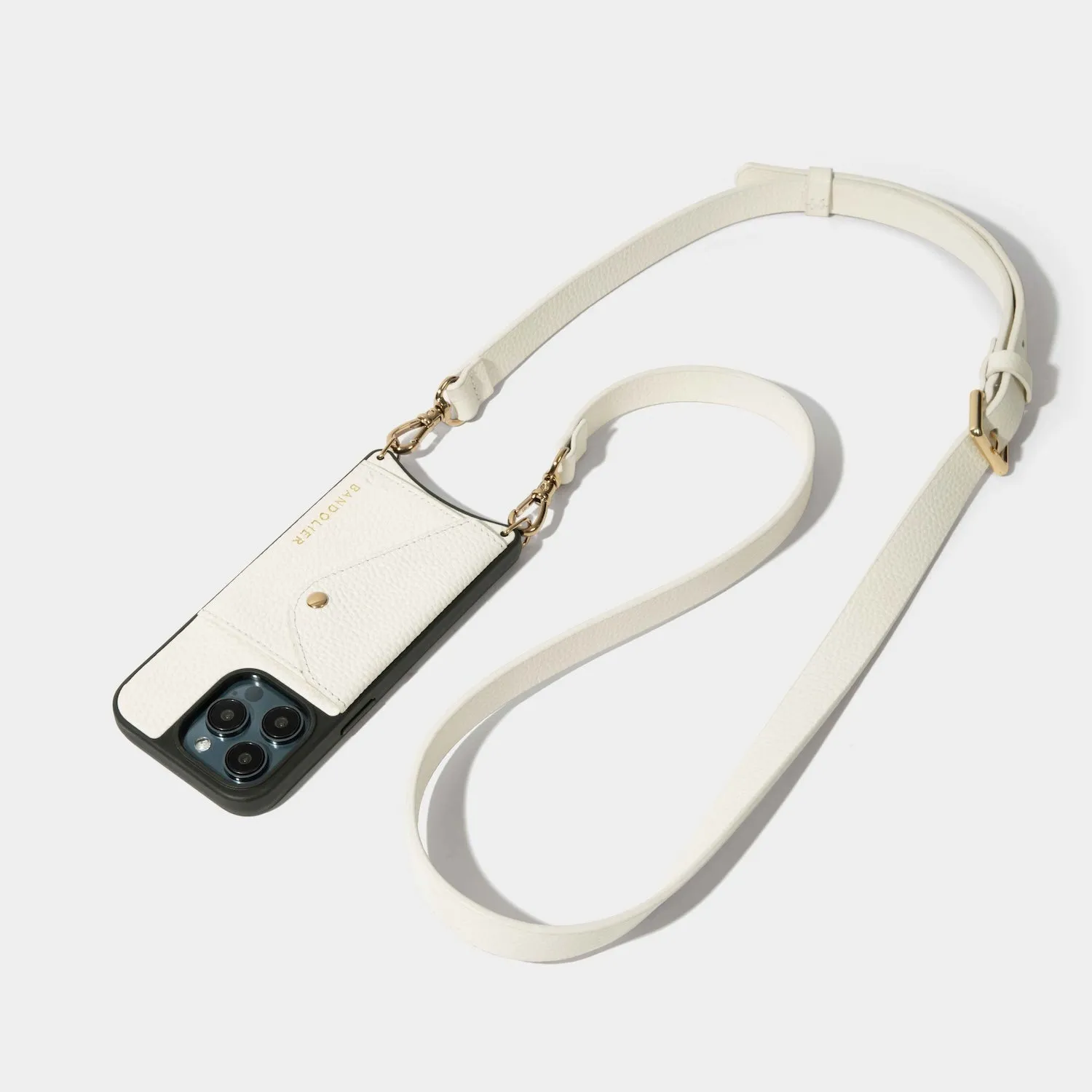 Hailey Side Slot Leather Crossbody Bandolier - Ivory/Gold Minimal Feature Metal Texture