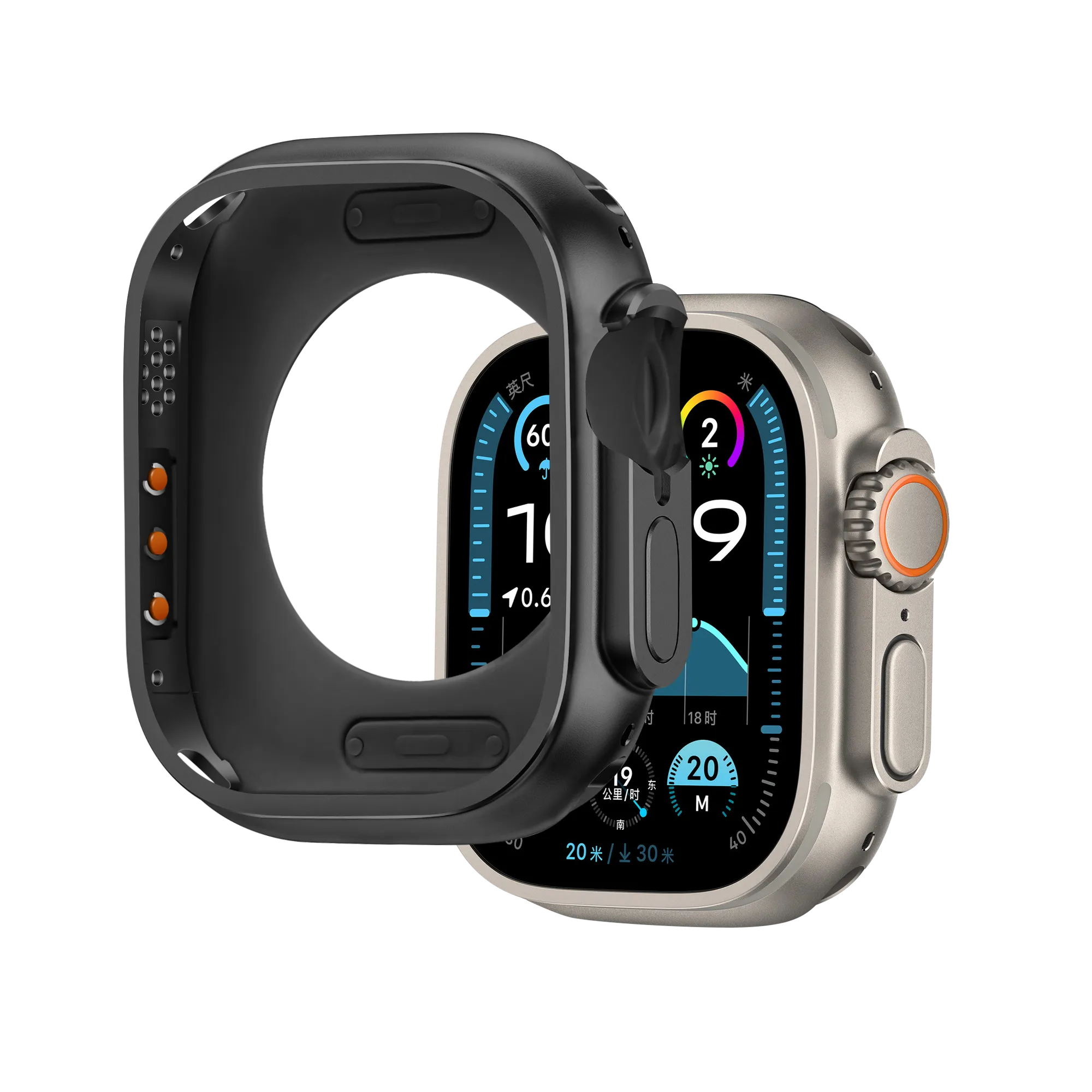 Protective Sleeve Guard TPU Covering Bandz Apple Watch Ultra - 49mm Metal Case (Black)