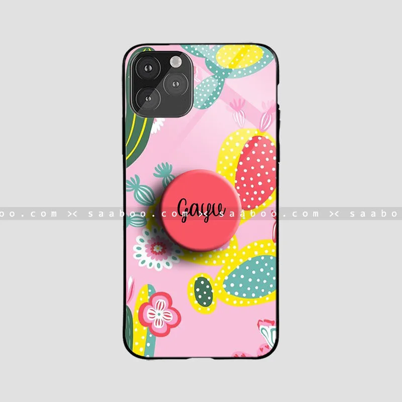Glossy Protective Case With Pink Cactus Sleek Grip Protective Material