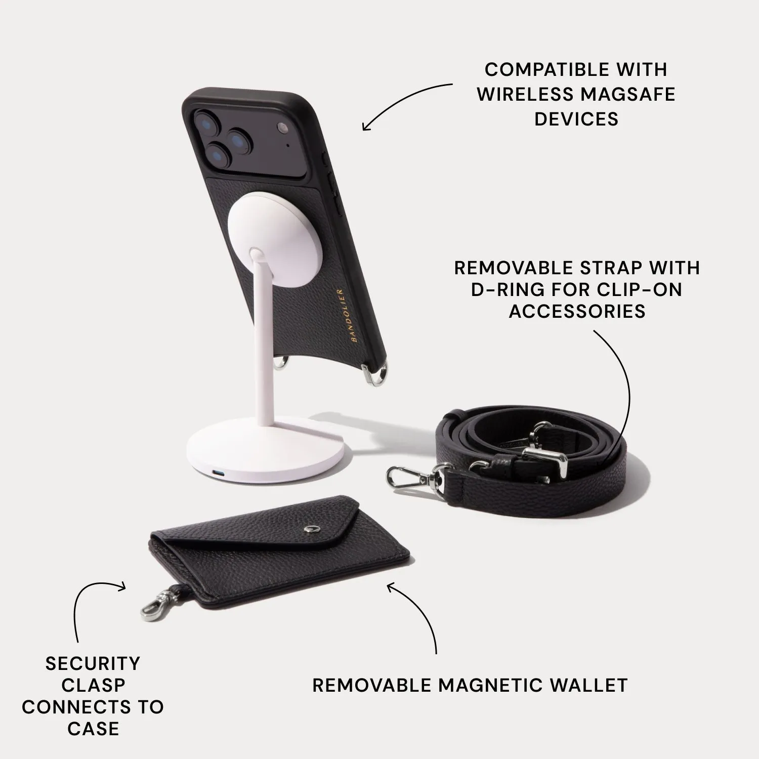 Remi Magnet Wallet Crossbody Phone Case - Black/Silver Matte Texture Design