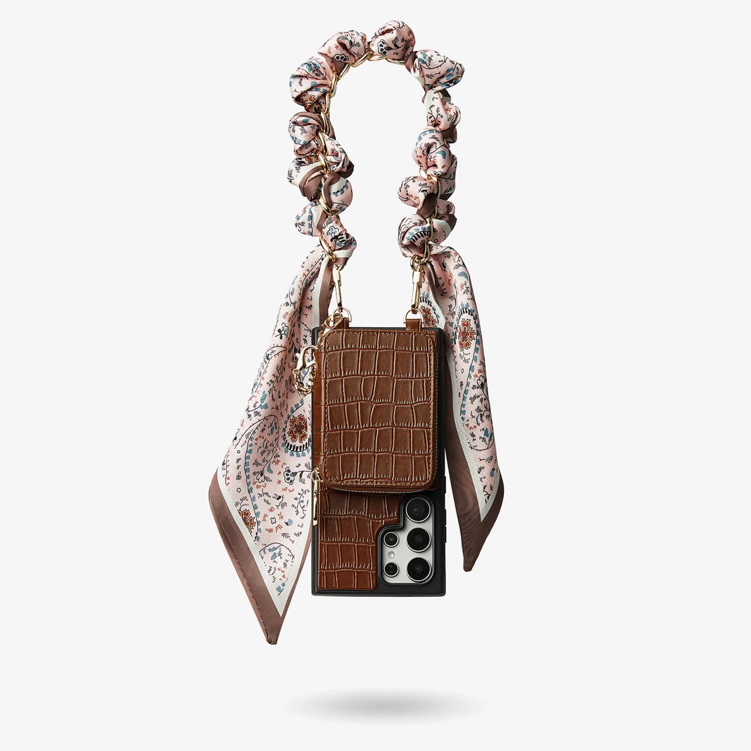 Travel Companion Portable Protection Silk Flair Set- Samsung Crocodile Removable Wallet Phone Case with Wrist Strap