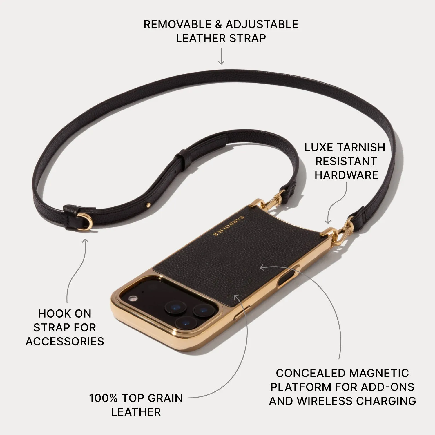Rayna Chrome Crossbody Phone Case - Black/Gold Durable Build Slim Protection
