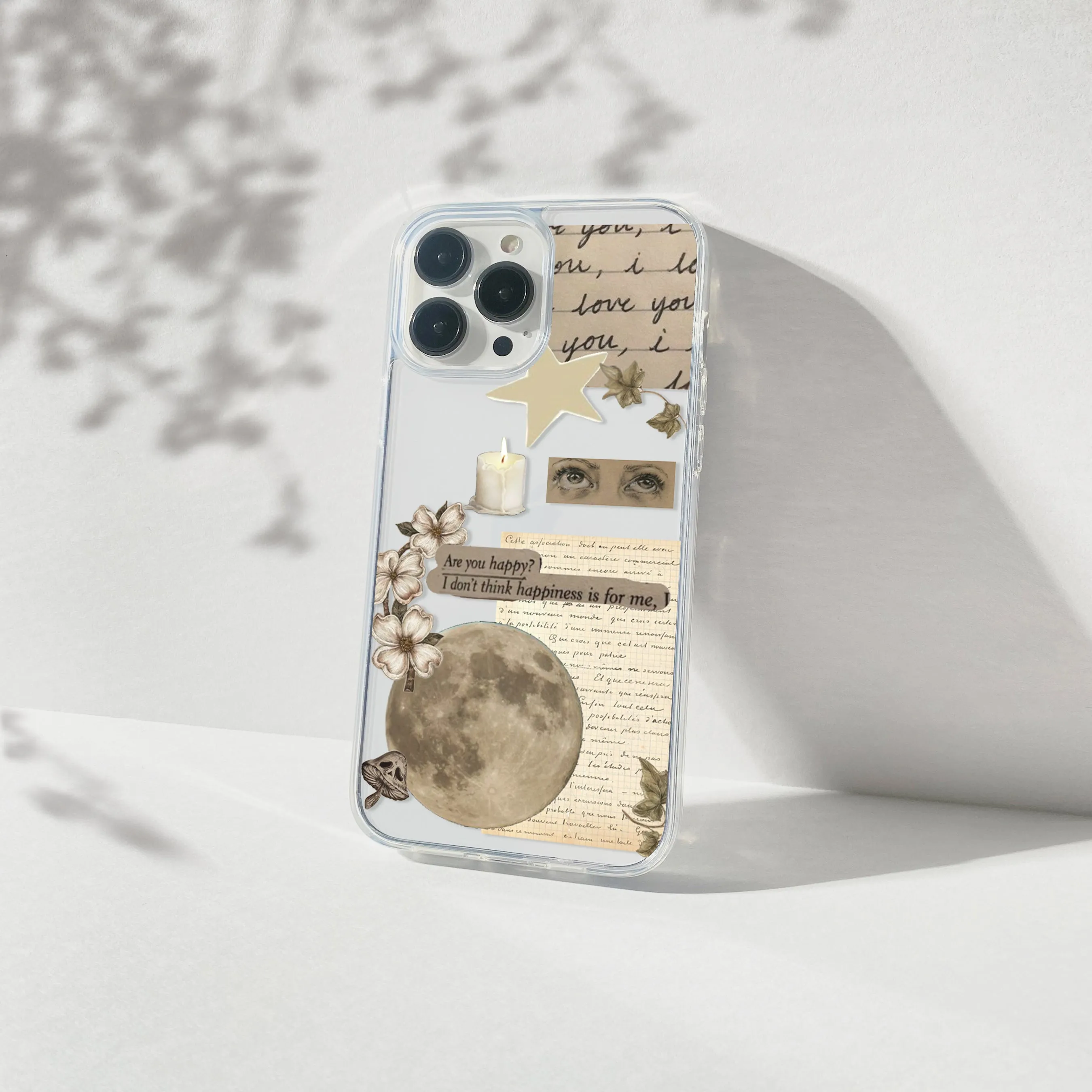 Moon Vintage Aesthetic Silicone Clear Case Refined Pattern