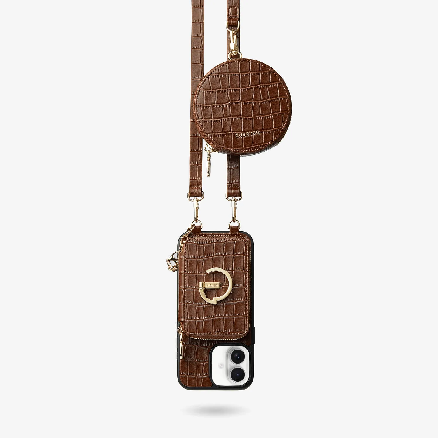 Crocodile Design Set- Detachable Wireless Charging Crossbody E-Stand Wallet Phone Case Round Pouch Set Luxury Detail