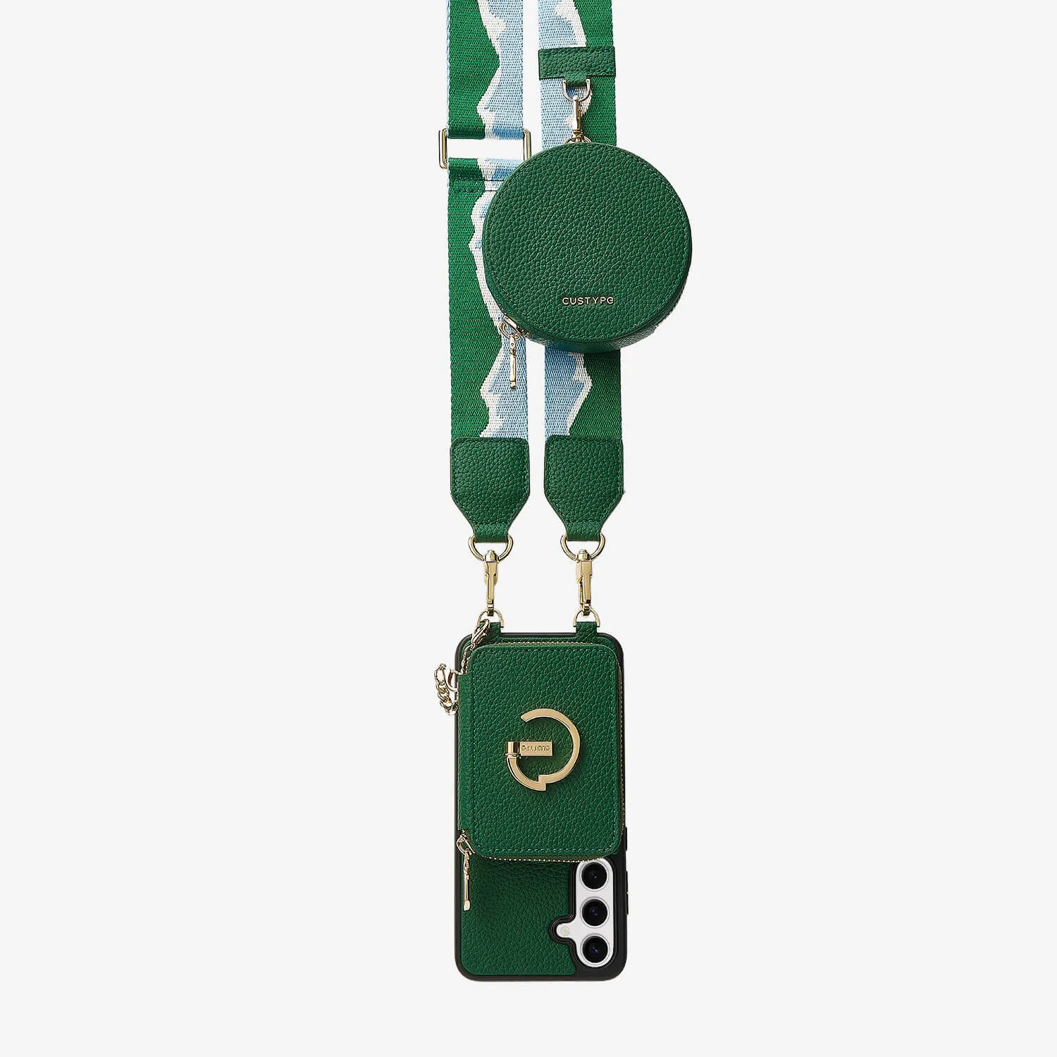 Original Design Set- Samsung Galaxy Webbing Crossbody Phone Case With Magnetic Wallet Round Pouch Set Polished Detail Edge