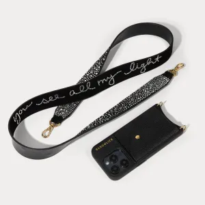 Gloss Touch Pocket Ready Alanis Rhinestone Side Slot Leather Crossbody Bandolier - Black/Gold