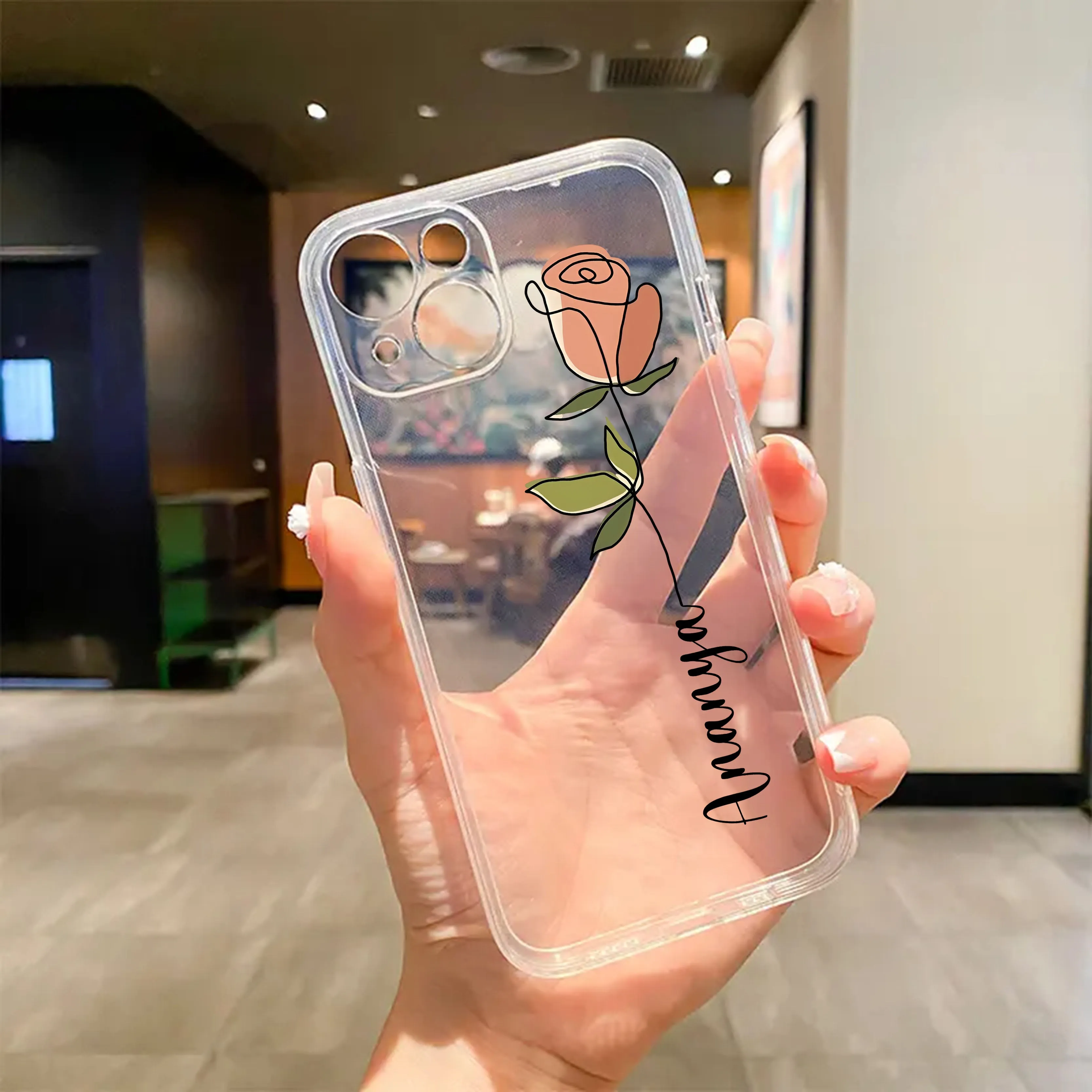 Vivid Detail Texture Edge Protection Floral Name Clear Phone Case