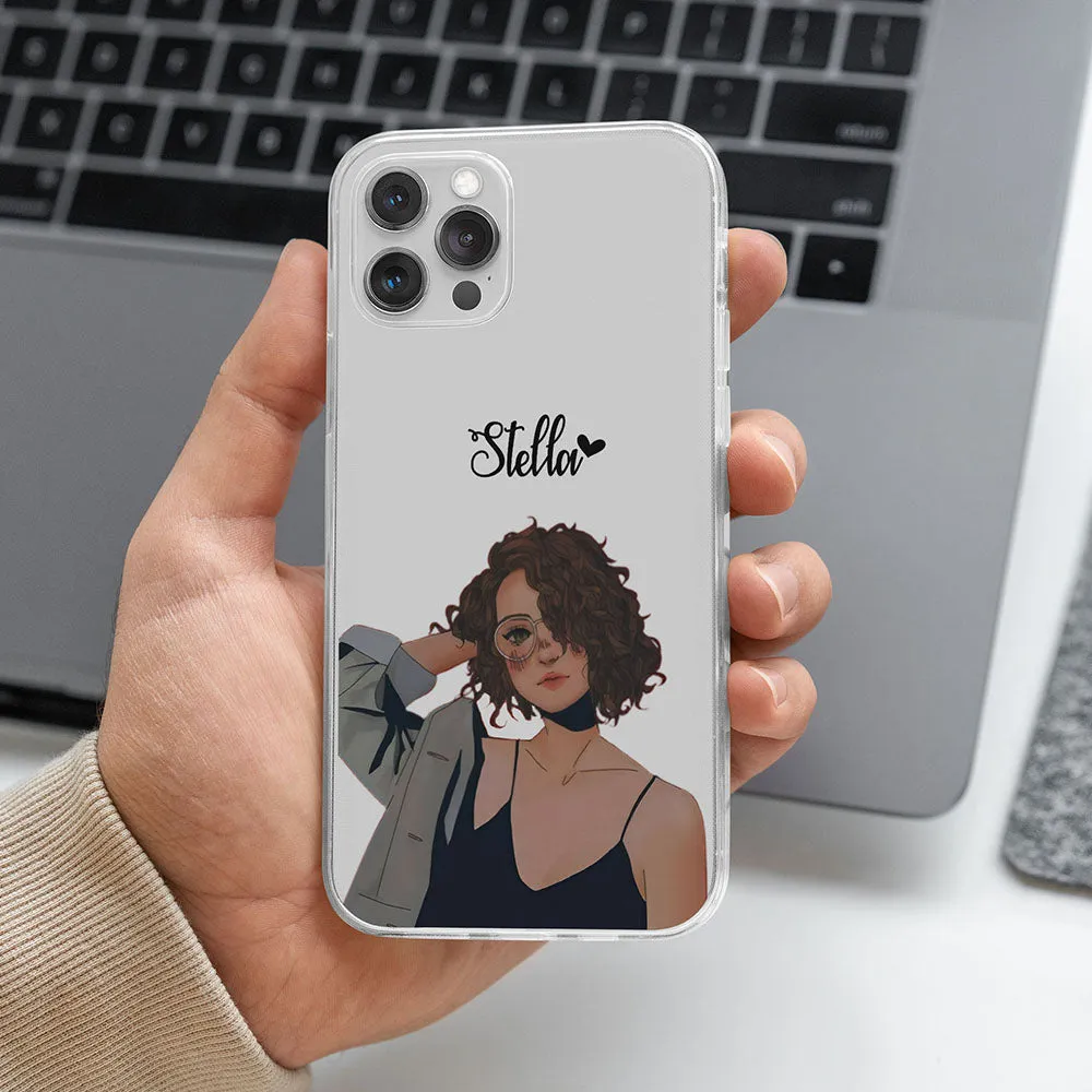 Premium Quality Curly Girl Name Printed Transparent Silicone case