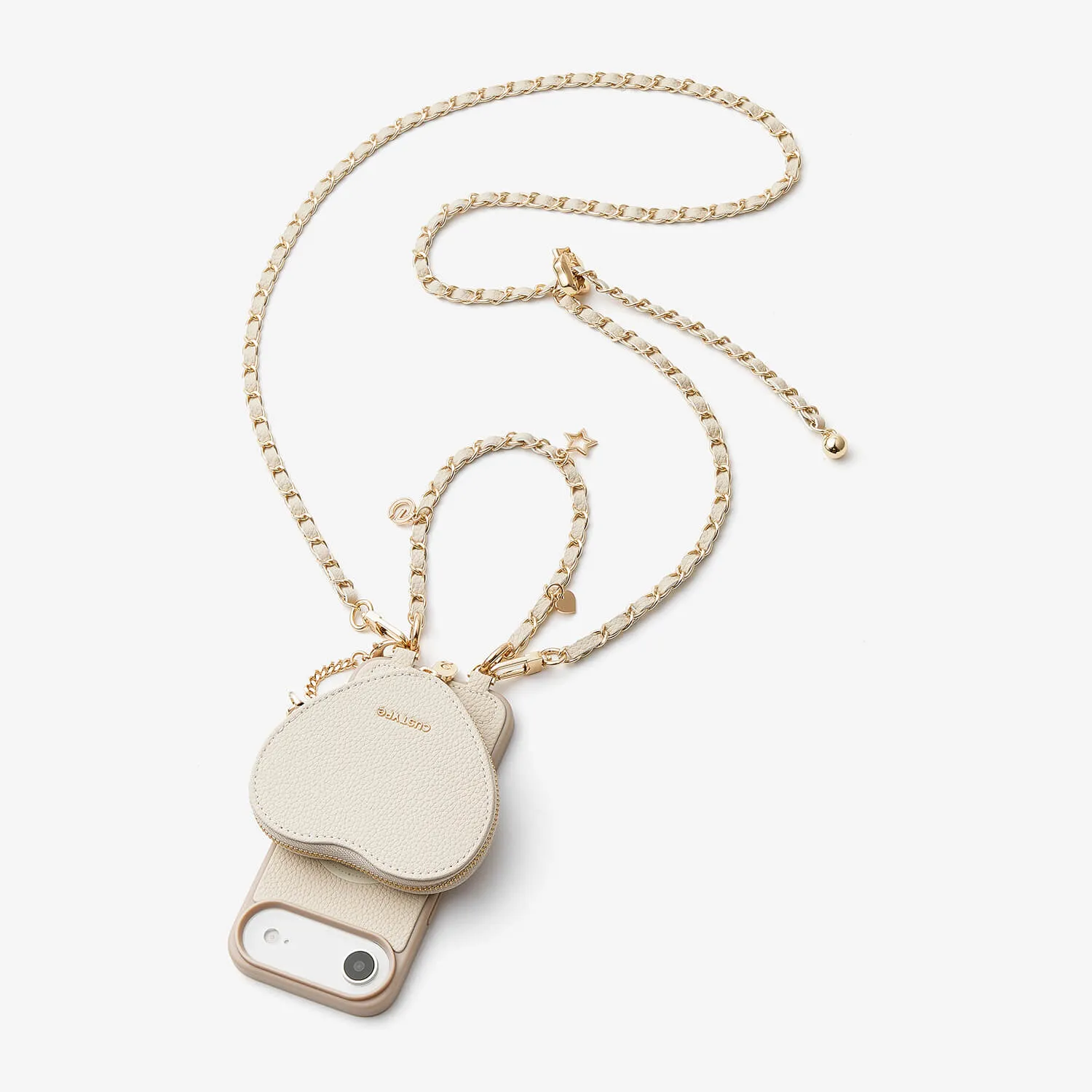 Allure Chain Series- iPhone Case with Heart Pouch & Chain Strap Pocket Size Travel Accessory