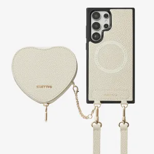 Heart Design Kit- Samsung Galaxy Detachable Wireless Charging Crossbody Wallet Phone Case Pouch Set Unique Texture Smooth Design