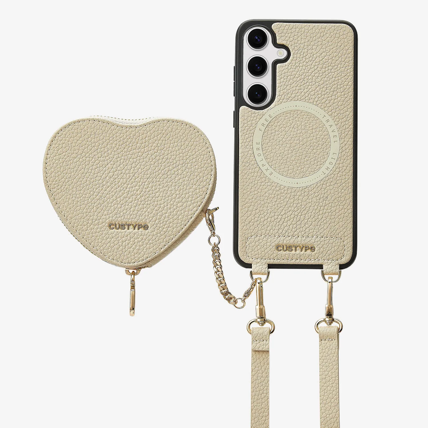 slim fit Heart Design Kit- Samsung Galaxy Detachable Wireless Charging Crossbody Wallet Phone Case Pouch Set