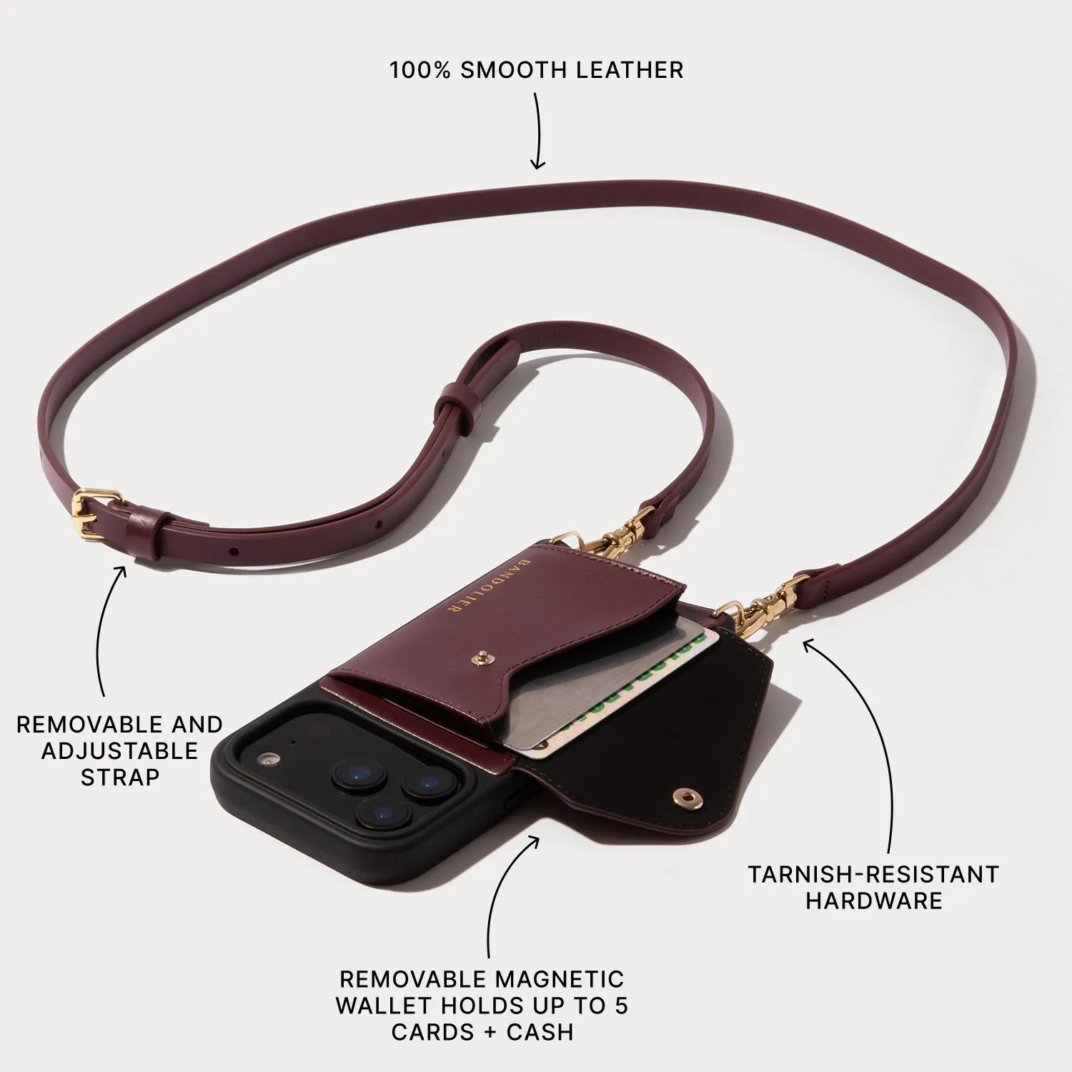 Lightweight Build Quality Luxury Finish Donna Crossbody Phone Case - Wine/Gold