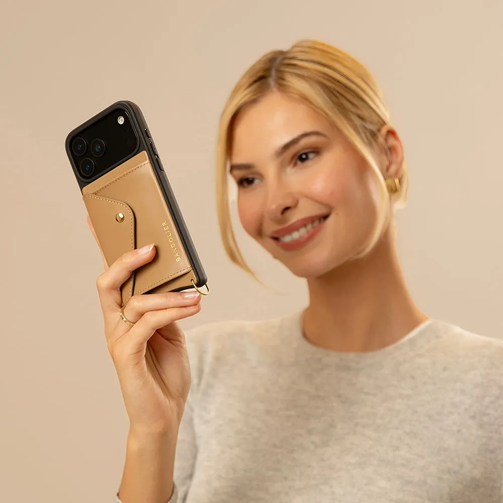 Stylish Edge Donna Side Slot Crossbody Bandolier - Tan/Gold