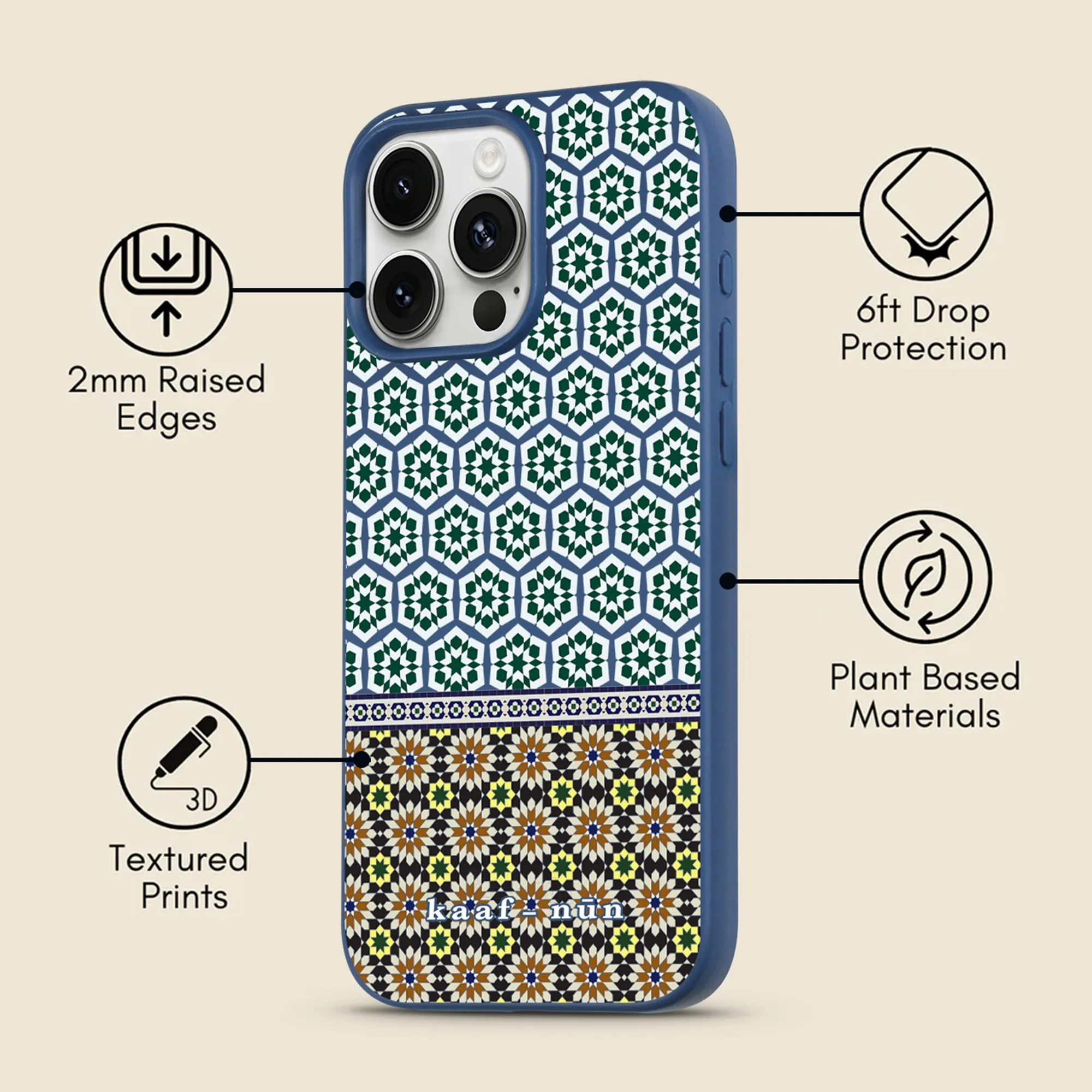 Edge Shield Modern Frame Zellij Moroccan Tiles iPhone Case