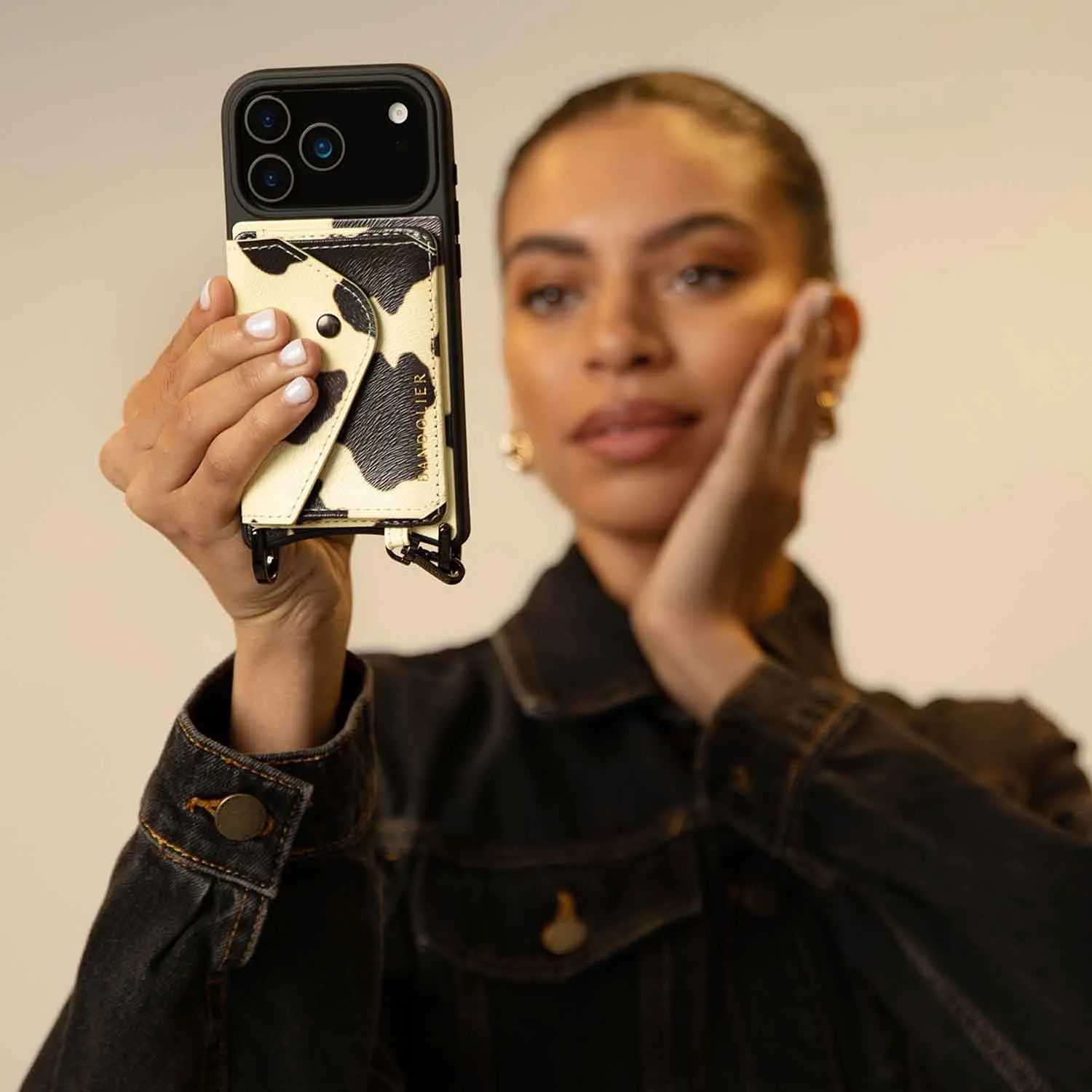 Sport Inspired Comfort Shield Texture Remi Magnet Wallet Crossbody Phone Case - Spotted Hide/Pewter