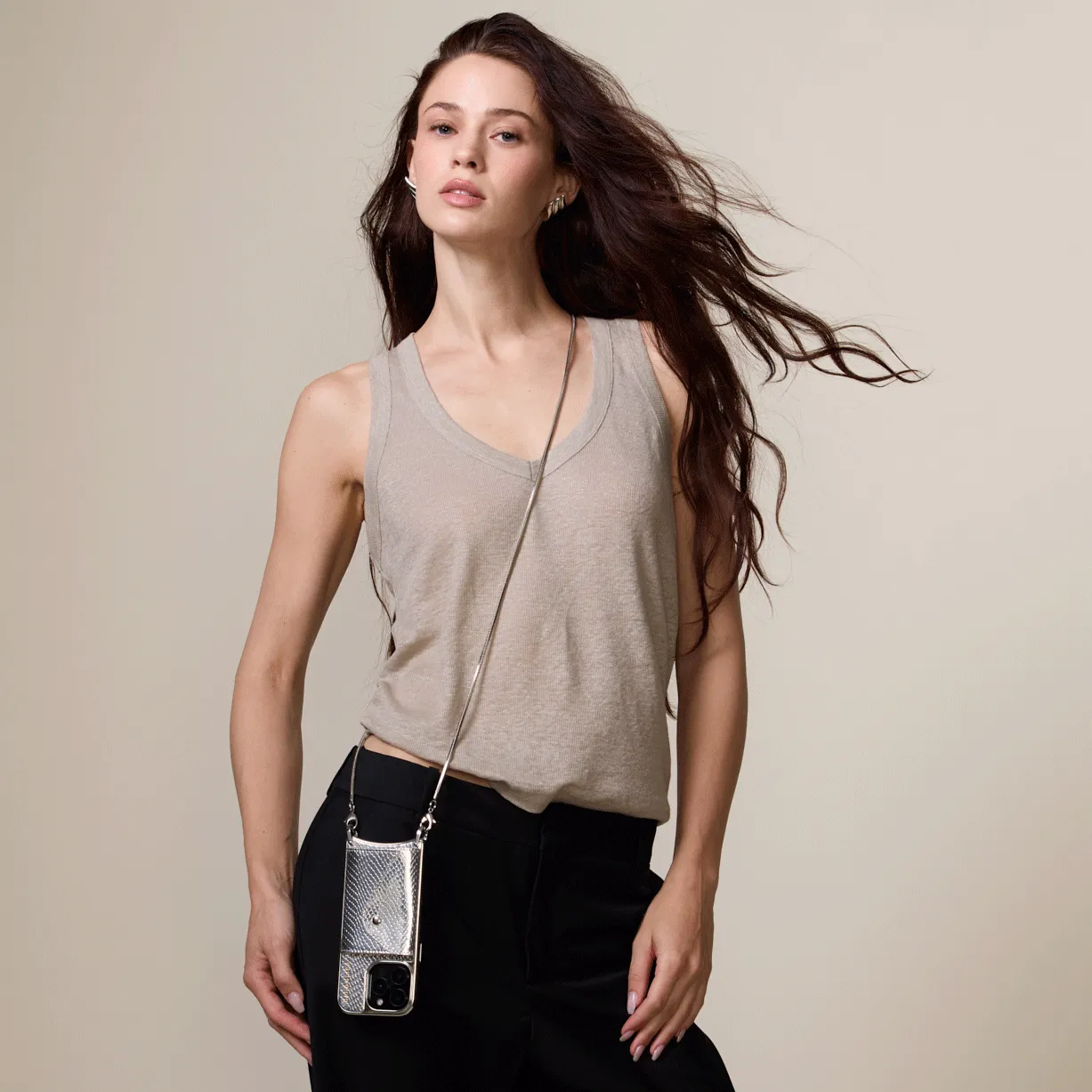 Gia Chrome Crossbody Phone Case - Chrome Silver/Silver Smooth Shield Comfort Accessory