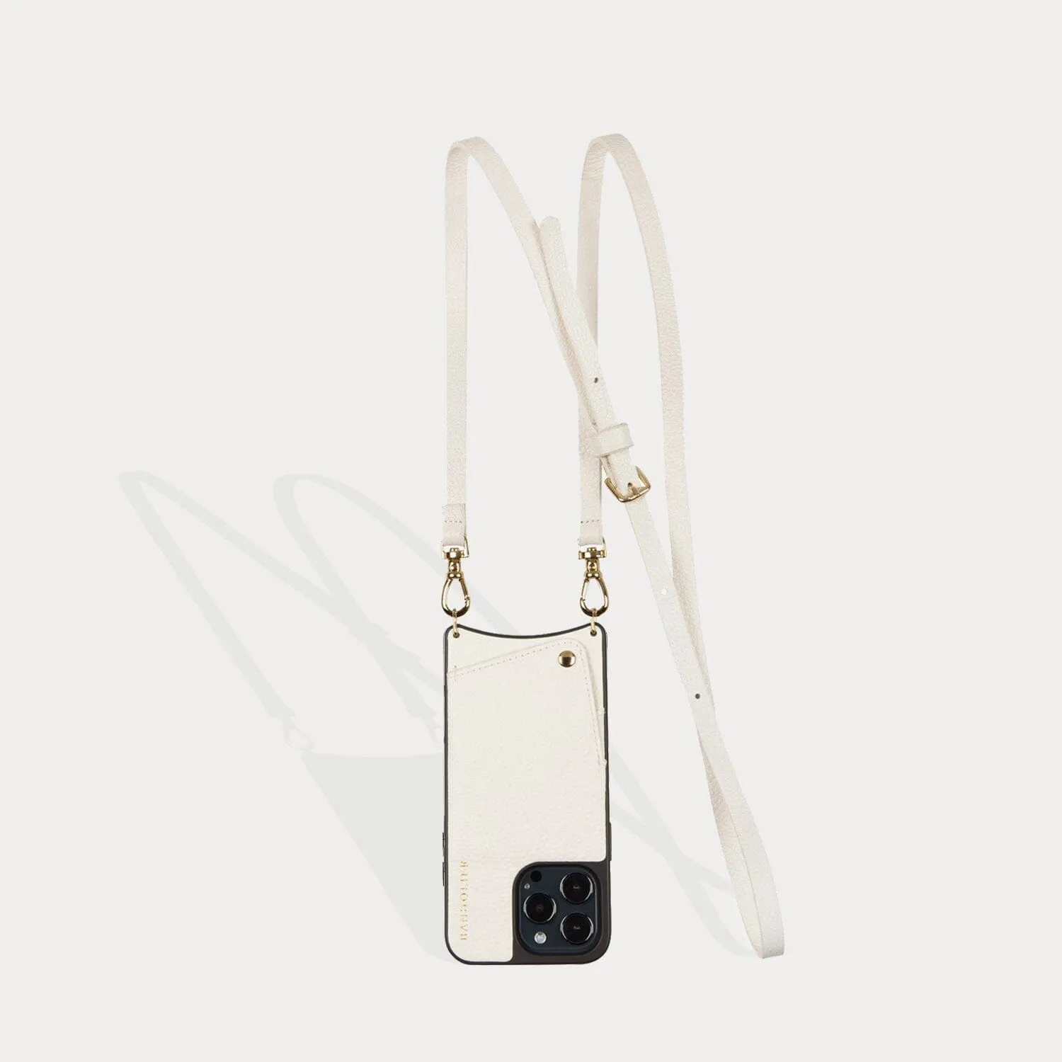 Emma Pebble Leather Crossbody Bandolier - Ivory/Gold Sleek Finish
